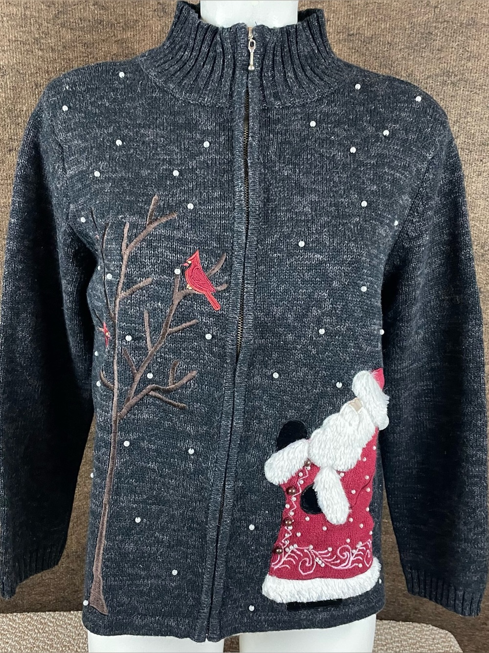 Christmas Cardigan Sweater Womens Large Grandma Full Zip Cardinals Holiday C64